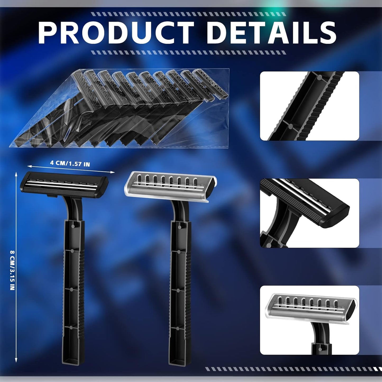 Jutom 100 Pcs Twin Blade Disposable Razors Bulk with Safety Cap Stainless Steel Shaving Razors Bulk Multipurpose Portable for Men Women Bathing Hotel Travel Camping Charity Apartment