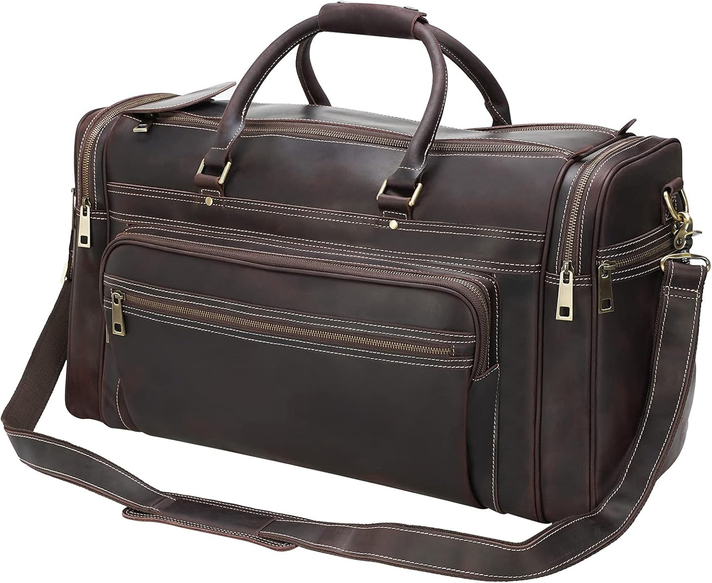 Polare 24" Retro Full Grain Leather Travel Overnight Luggage Weekender Duffel Bag with YKK Zippers
