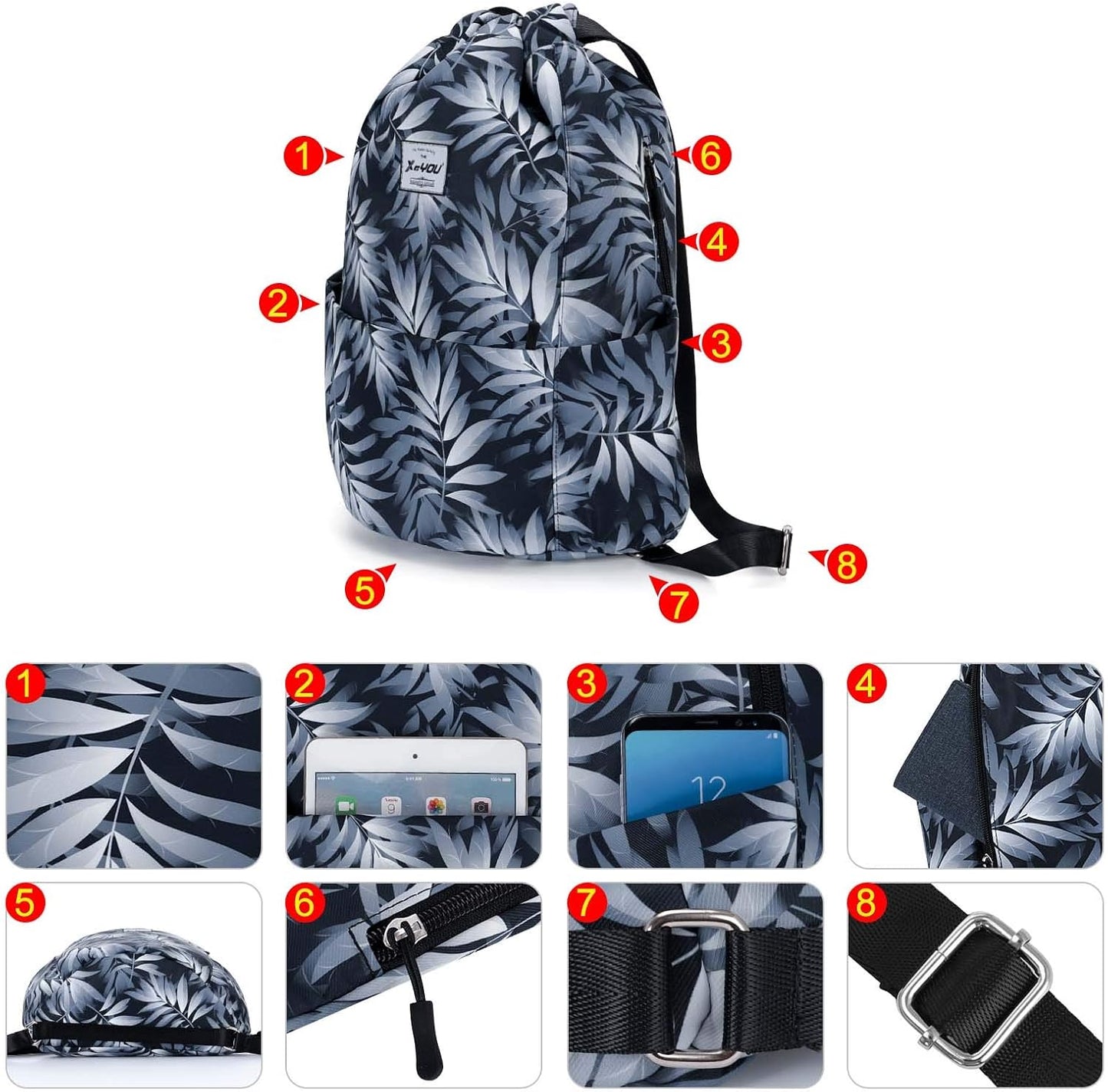 XEYOU Drawstring Sports Backpack Lightweight Gym Yoga Sackpack Shoulder Rucksack Casual Outdoor Daypack for Women and Men