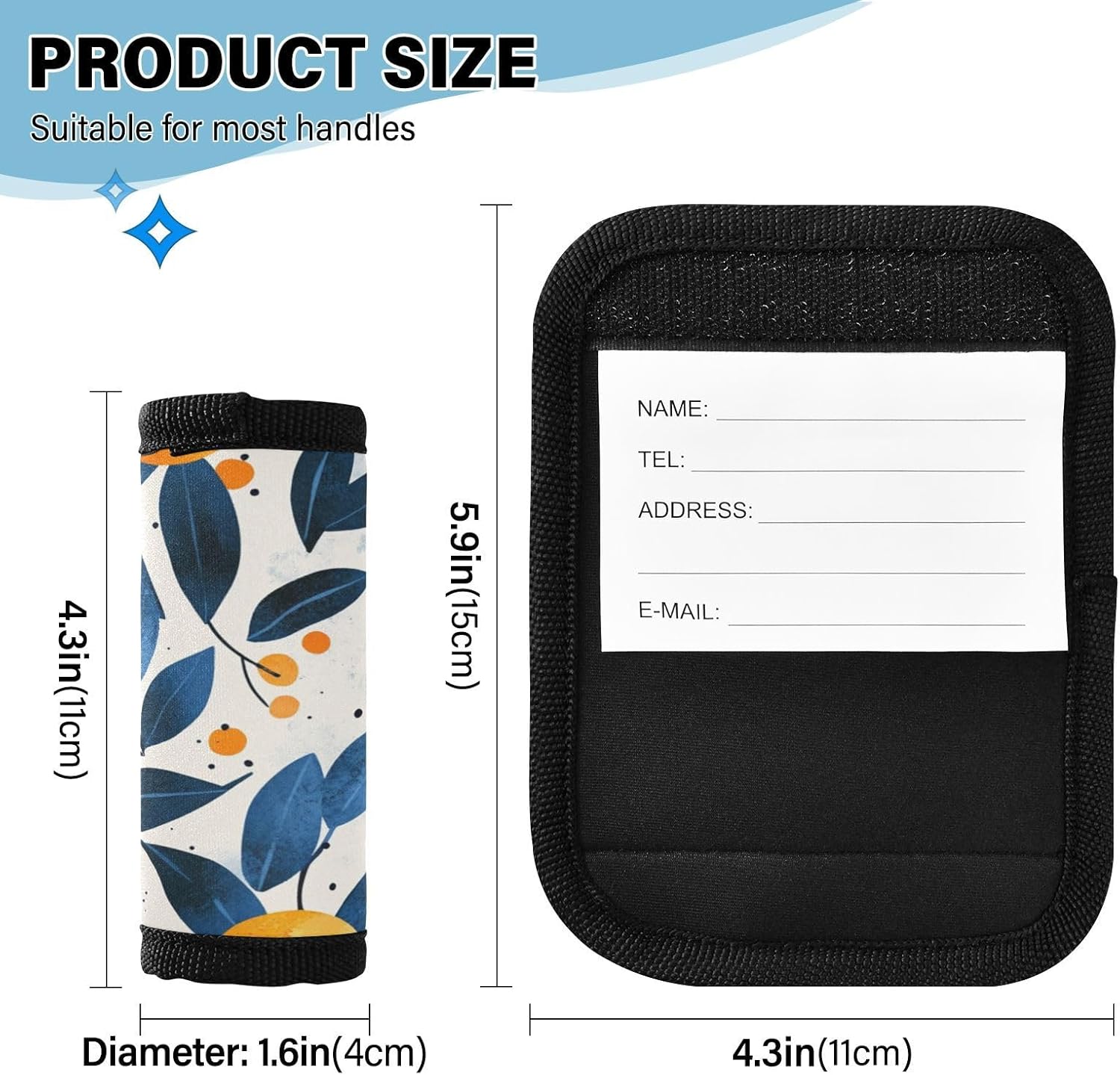 Orange Ink Blue Leaf 4 Pack Luggage Handle Wraps Covers for Suitcase Identifiers Bag Tags Travel