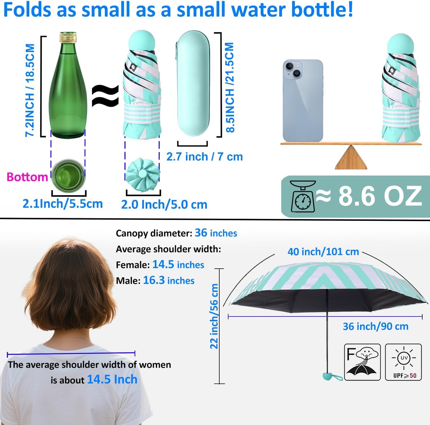 BAODINI Travel Essentials Mini Umbrella for Purse With Case Small Compact UV Sun Protection Lightweight Tiny Pocket Manual Open Close Umbrella for Women Kids and Men Fit Purse Backpack