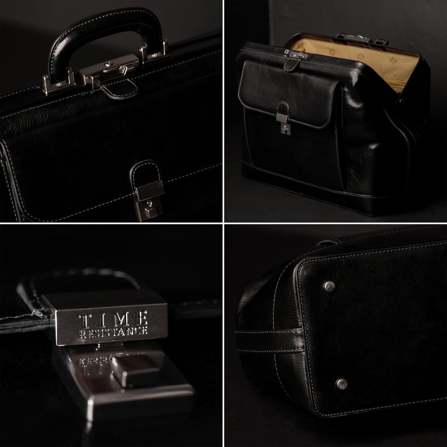 Time Resistance Leather Doctor Bag - Top Handle Bag - Medical Briefcase - Gladstone Handbag