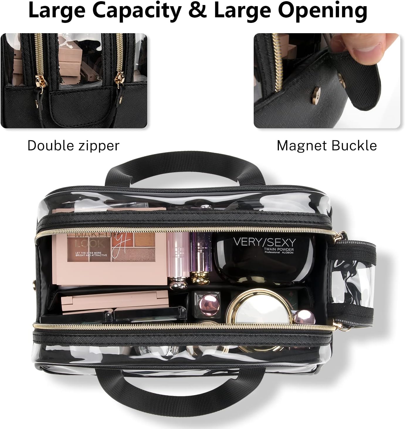 Ethereal Clear Makeup Bag, Large Opening TSA Approved Toiletry Bag Portable Cosmetic Bag for Women Tote Bag Waterproof Travel Makeup Bag Organizer