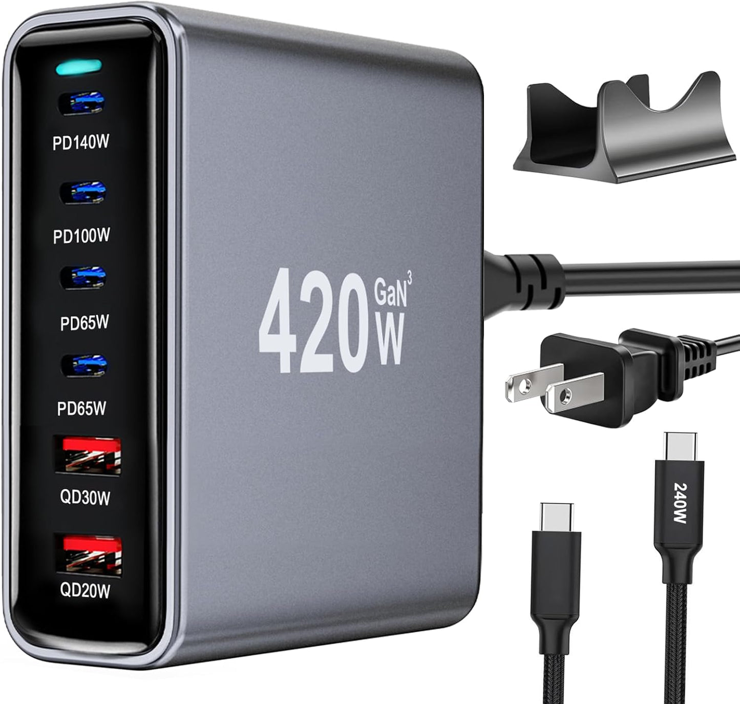 420W USB C Fast Charger Block, 6 Port USB Charging Station, GaN Ⅲ Pro 140W PD PPS Port Fast Charging Station for Multiple Devices,Laptop Wall Charger Compatible with iPhone 17/iPad/MacBook etc
