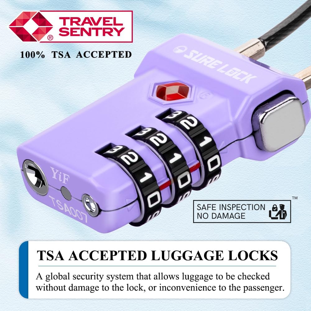 SURE LOCK TSA Approved 3-Digit Combination Luggage Locks – Open Alert Indicator, Re-settable Code with Zinc Alloy Body, Easy-Read Dials for Suitcase, Backpack, Gym Locker & Toolbox (Multiple Colors)