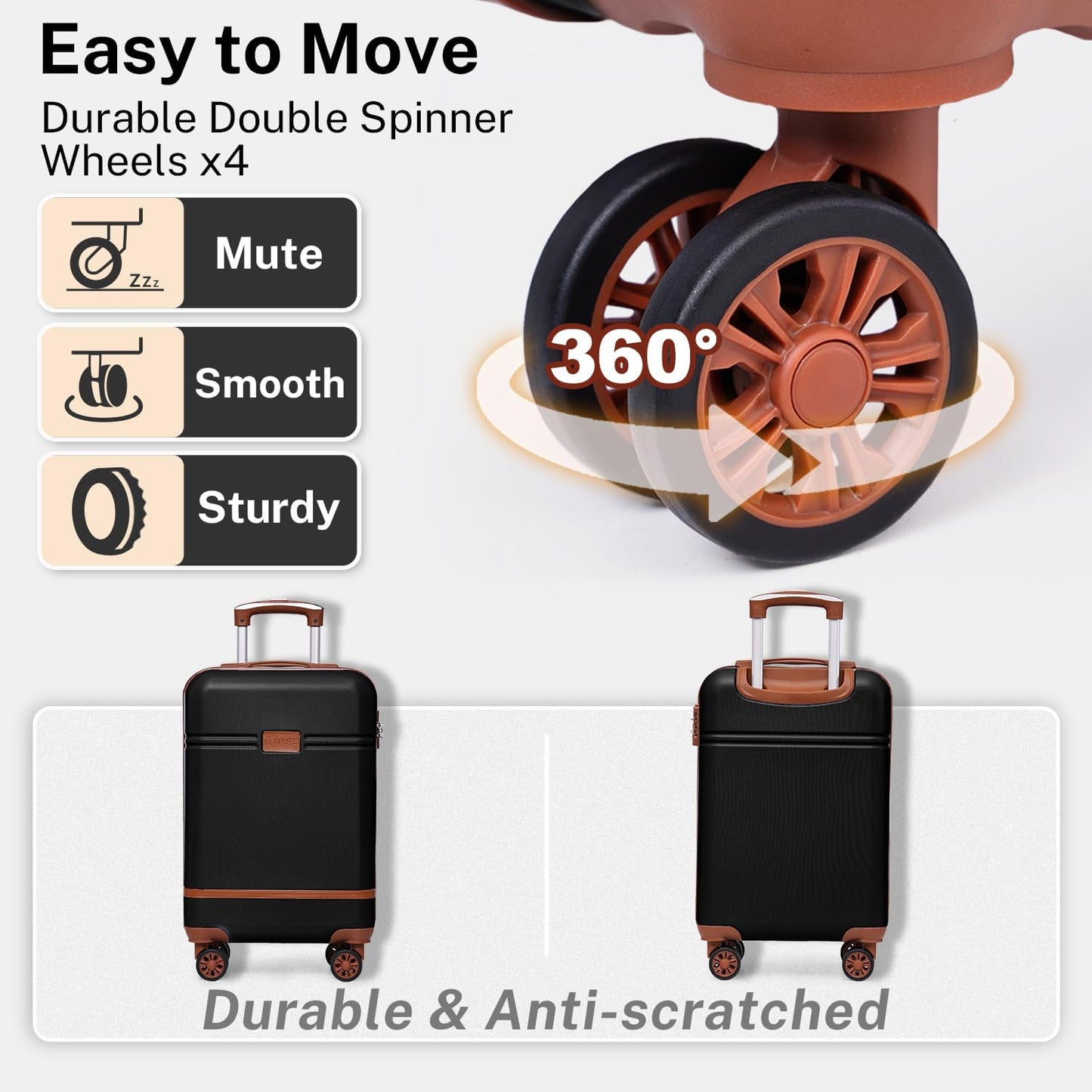 Krute Carry On Luggage 22x14x9 Airline Approved Hard Shell Suitcases with Wheels 20in PC+ABS TSA Approved Carry On Suitcase