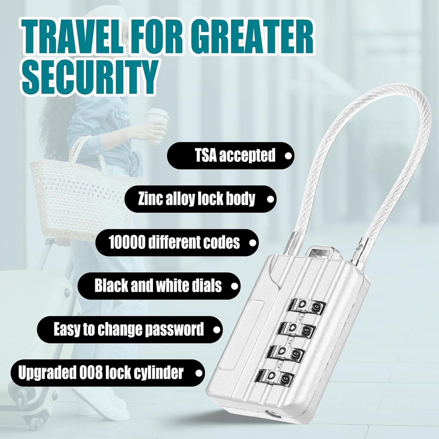 Moxweyeni 16 Pack Luggage Combination Lock 4 Digit Cable Padlock for Gym Padlock Waterproof Resettable Padlocks for Travel Suitcase Backpack School Gym Cabinet (Silver)