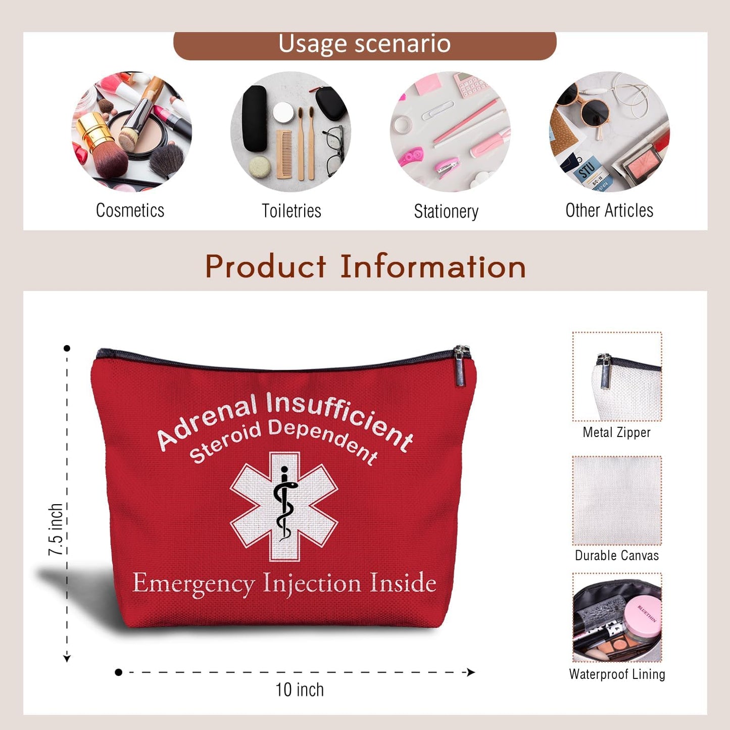Nurse Doctor Cosmetic Bag - Doctor Nurse Gifts for Women, Nurse Small Medical Bag,Adrenal Insufficiency Makeup Bag, Emergency Makeup Bag, Emergency Injection Bag for Travel (4)
