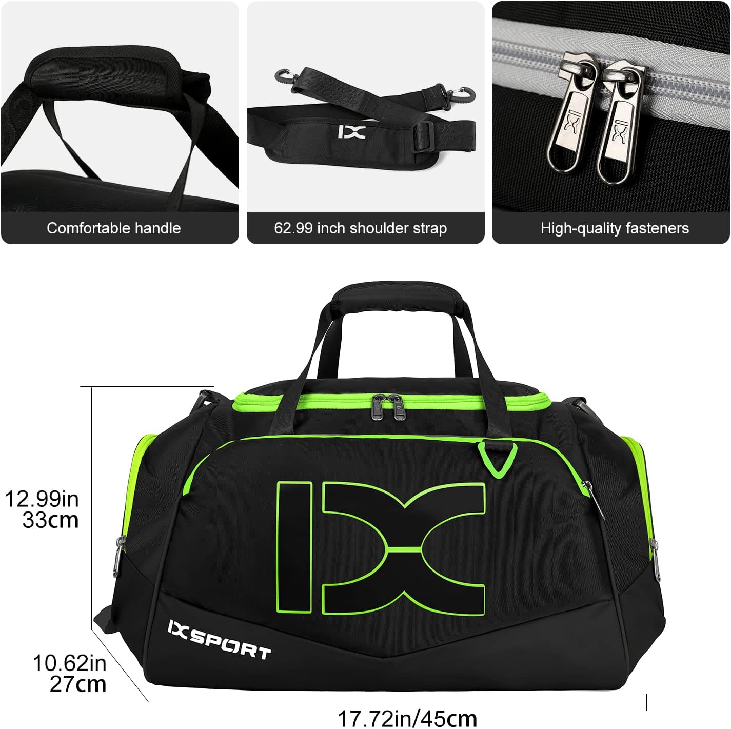 Sports Gym Bag，INOXTO Travel Duffel Bag with Dry Wet Pocket And Shoe CompartmentFor Women and Men，40L/55L Fitness Waterproof Weekender Bag For Swim Sports Travel Working Out (Black green, 40L)