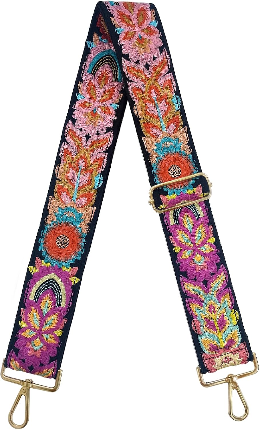 Embroidery Flower Purse Strap Replacement Crossbody 2 Inch Wide with Letter S Keychain for Women's Handbags