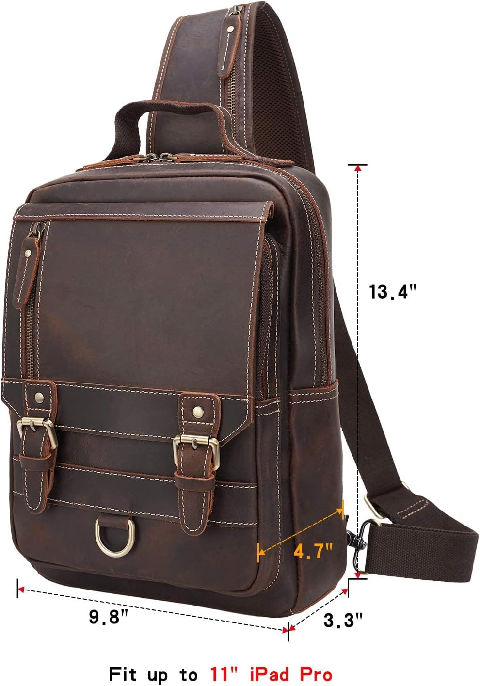 Polare Full Grain Leather Shoulder Backpack Travel Rucksack Sling Bag Messenger Crossbody Bag Daypack