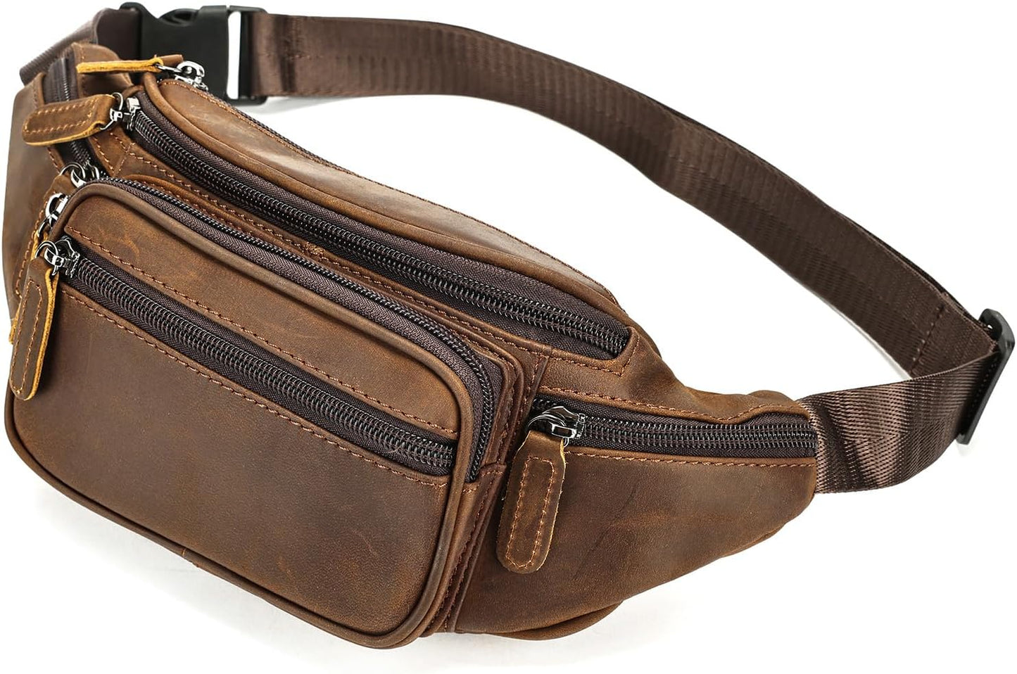 Crazy Horse Leather Mens Fanny Pack for Women Belt Bag Purse Running Waist Pack for Phone Bum Hip Bags Shoulder Crossbody Bags
