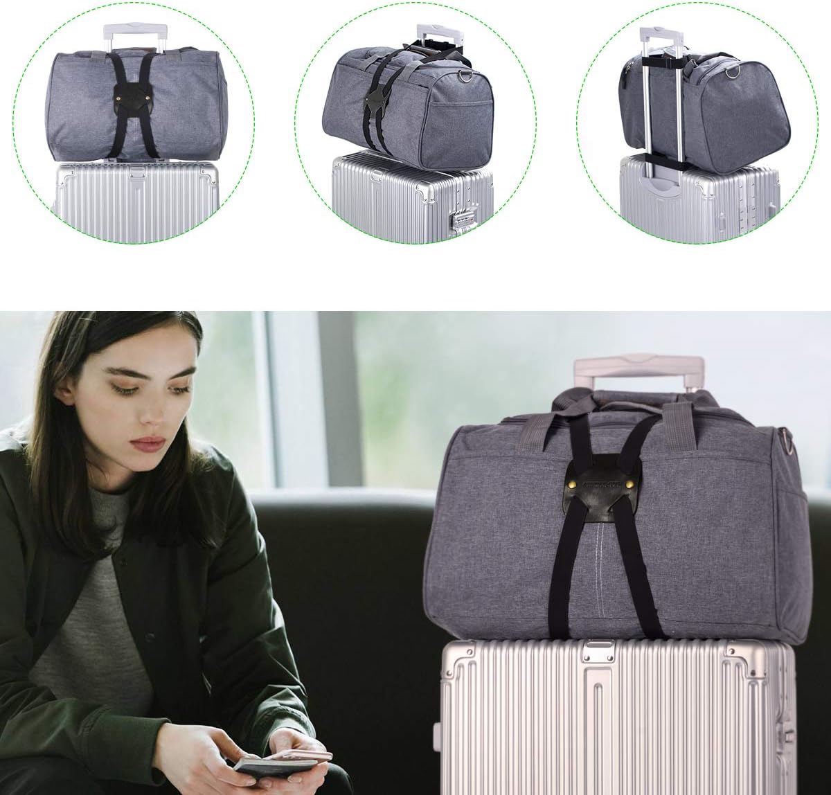 Luggage Straps for Suitcases,Travel Belt for Luggage Over Handle, Adjustable High Elastic Luggage Straps for Suitcases TSA Approved for Connecting Your Luggage (Black)