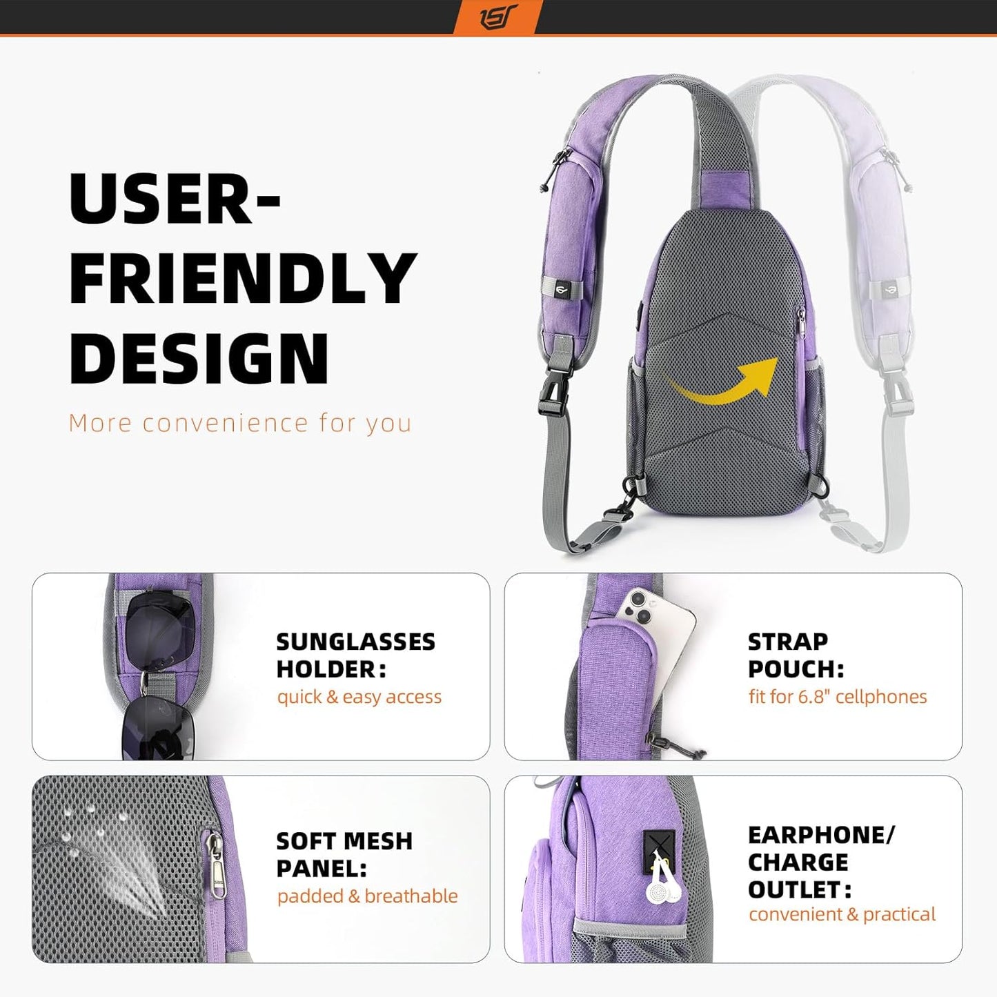SKYSPER Sling Bag RFID Crossbody Sling Backpack Cross Body Shoulder Bag Travel Hiking Daypack for Women Men(Purple)