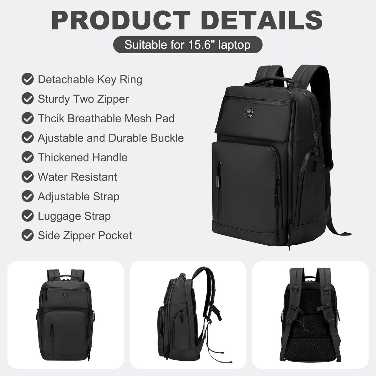 Large Capacity Water Resistant Laptop Backpack, 17 Inch Airplane Approved Durable Bag for College, Business Travel, Black