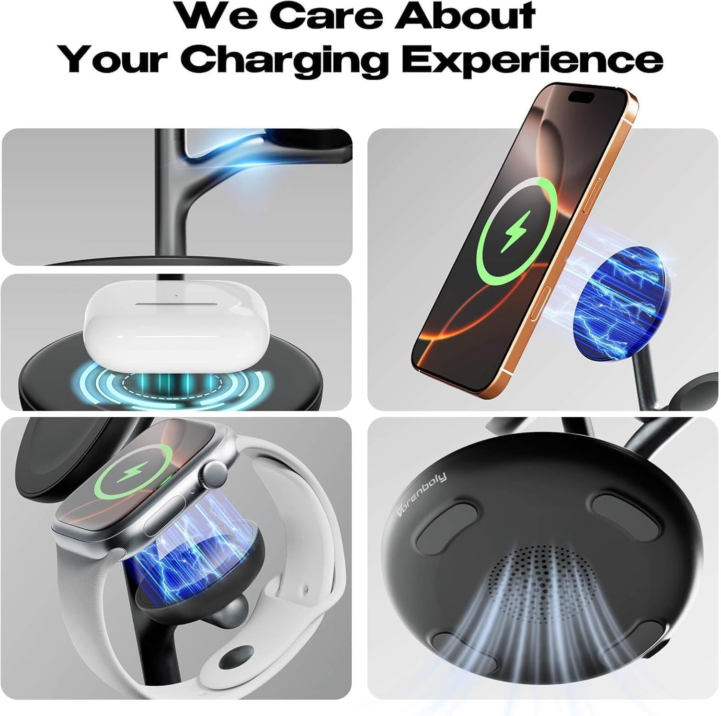 3 in 1 Wireless Charging Station for Multiple Devices Apple 17 Magsafe Charger Stand, Mag-Safe Wireless Charger Dock for iPhone Apple Watch Airpods Nignt Stand Charging Dock(Black)