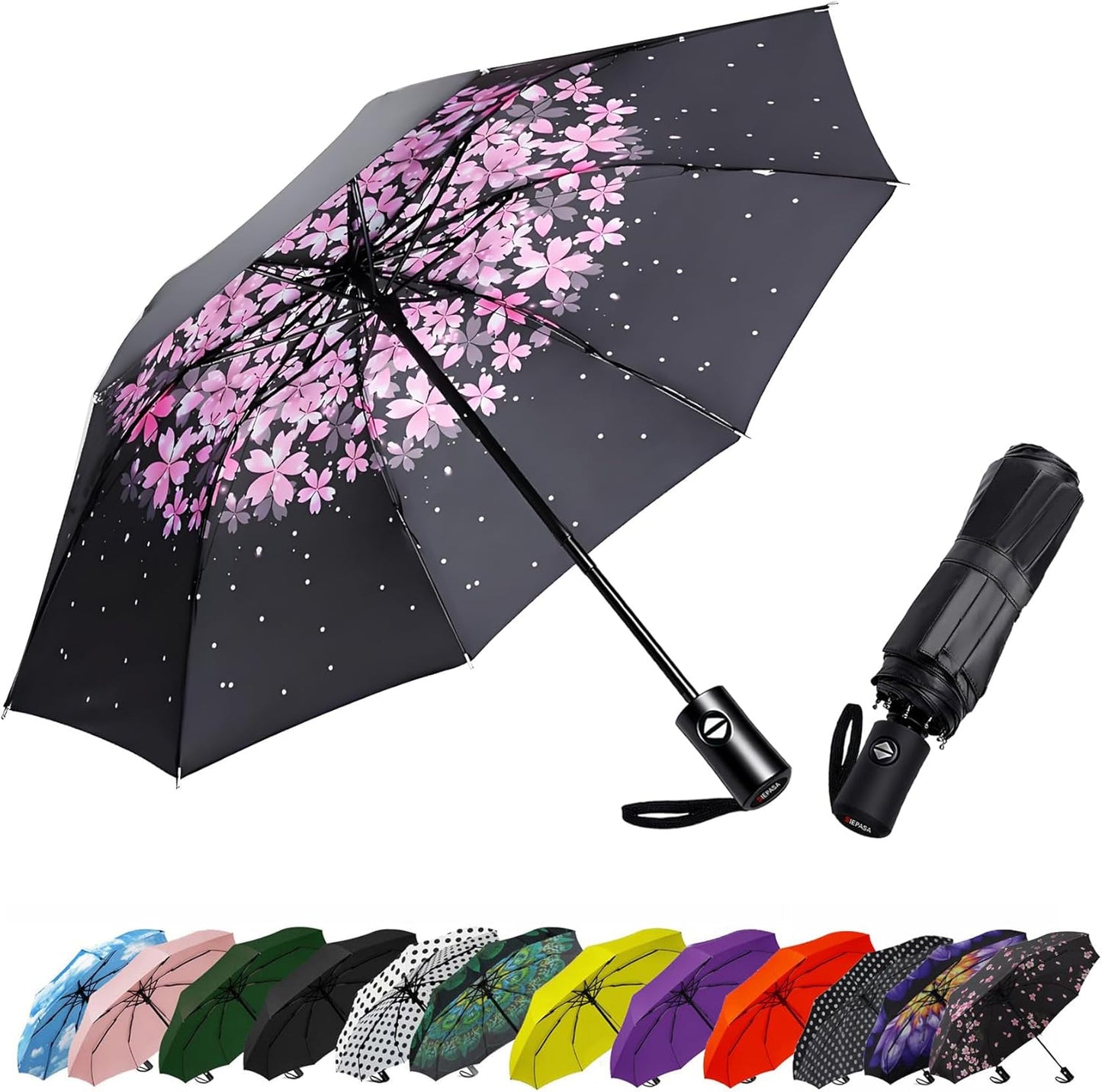 SIEPASA Compact Travel Umbrella - Windproof Auto Open/Close, Lightweight Folding Umbrella wIth