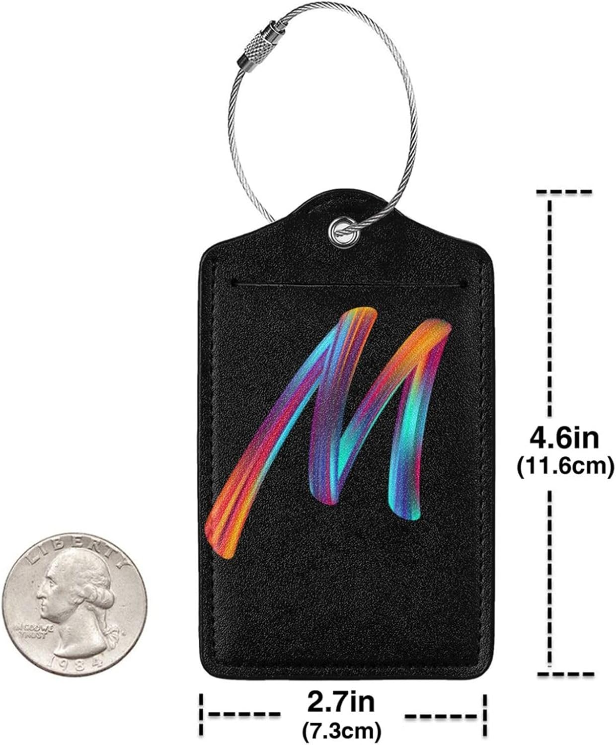 2 Pack Initial Luggage Tags for Suitcase, Colorful Letter Design Cruise Name Bag Tags, Novelty Baggage Identifiers with Full Privacy Cover, Leather ID Label for Women Men Kids Travel, Rainbow Letter M
