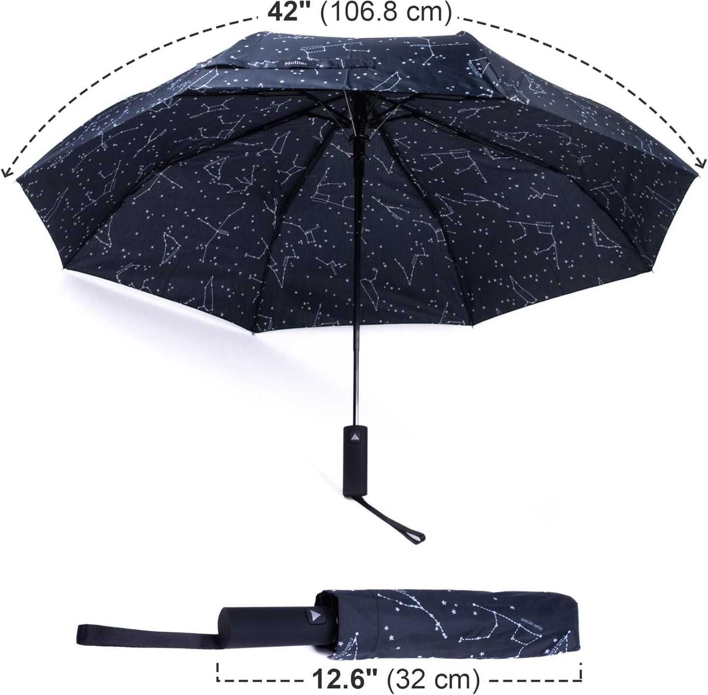 Nollia Windproof Automatic Travel Umbrella, Compact Portable with Reinforced Ribs for Sun & Rain