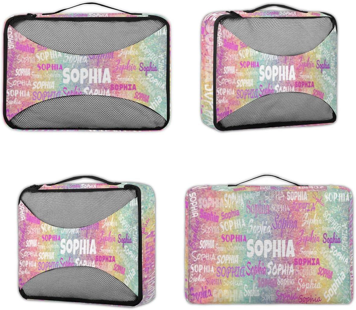 Custom 4 Packing Cubes Set, Lightweight Mesh Travel Luggage Organizers for Travel, 4 Pieces Suitcase Storage Bags, Colorful Rainbow Glitter