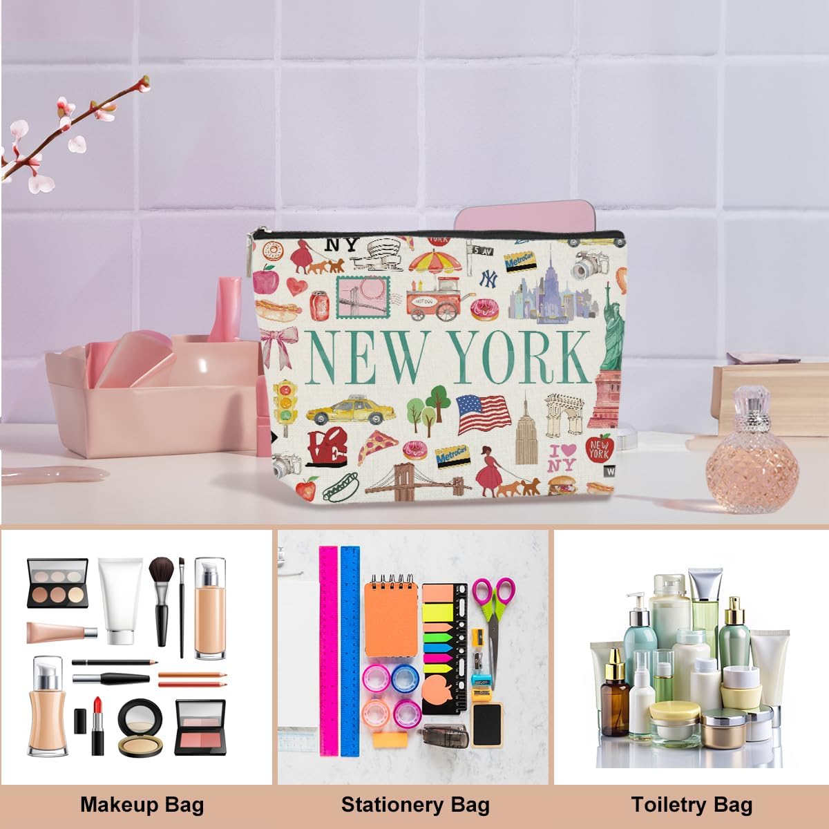 New York Souvenirs and Gifts Souvenirs from USA Makeup Bag Cosmetic Bag for Women Friend Sister Bestie New York Travel Lover Weekend Bag Vacation Christmas Birthday Friendship