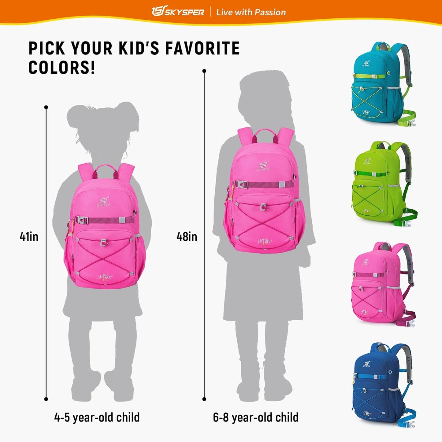 SKYSPER Kids Backpack - 15L Travel Backpacking Small Age 4-6 Ergonomical Design Multi-compartment Breathable Day Pack Preschool Kindergarten Bag