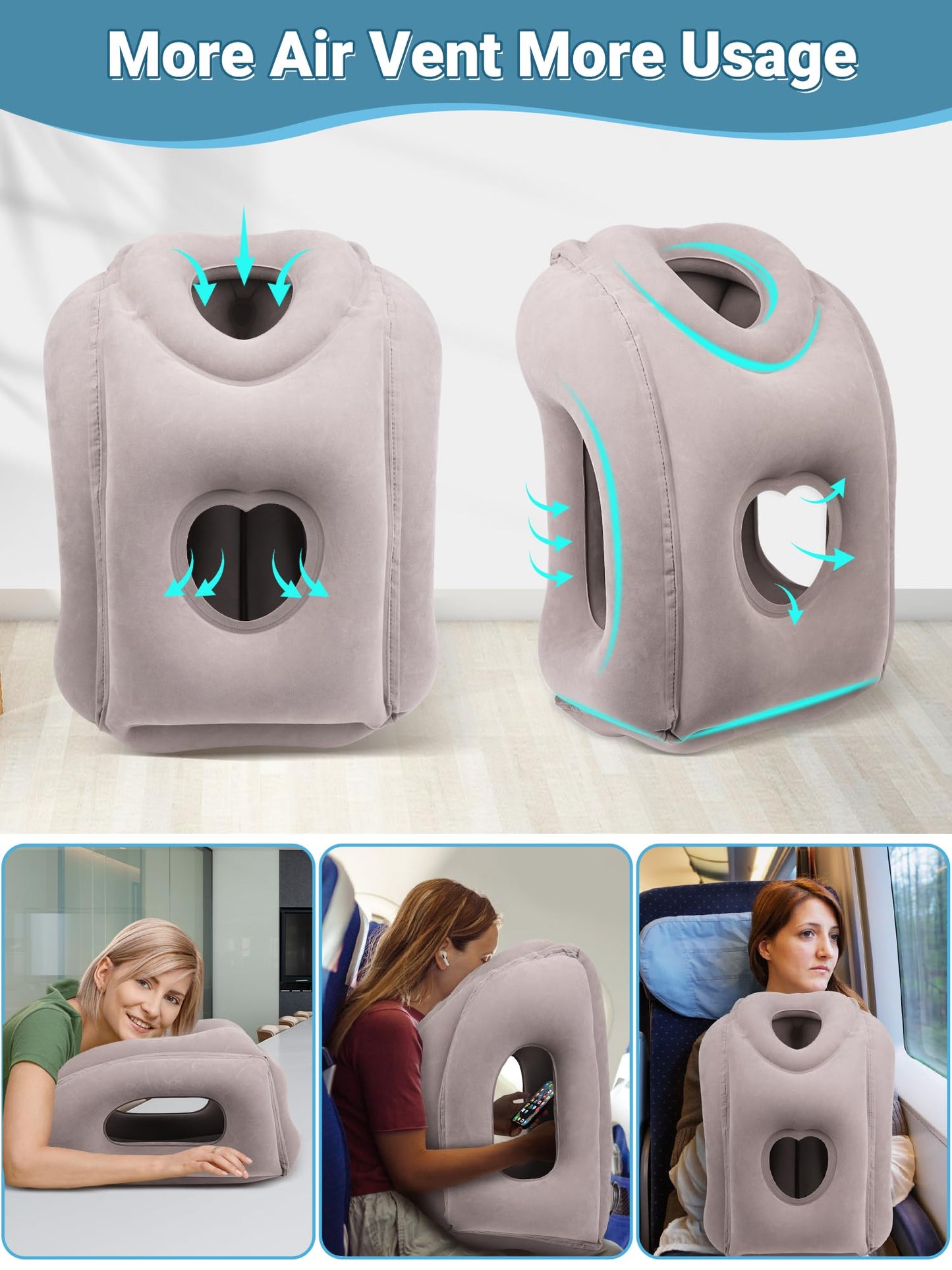 Maliton Inflatable Travel Pillow for Airplane Comfortable Sleeping, (Grey)