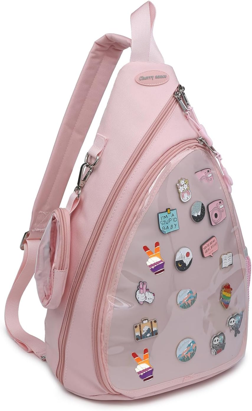 Oxford Ita Bag Kawaii Pin Display Chest Pack Single Shoulder Bag Sport Backpack Hiking Daypack, Medium