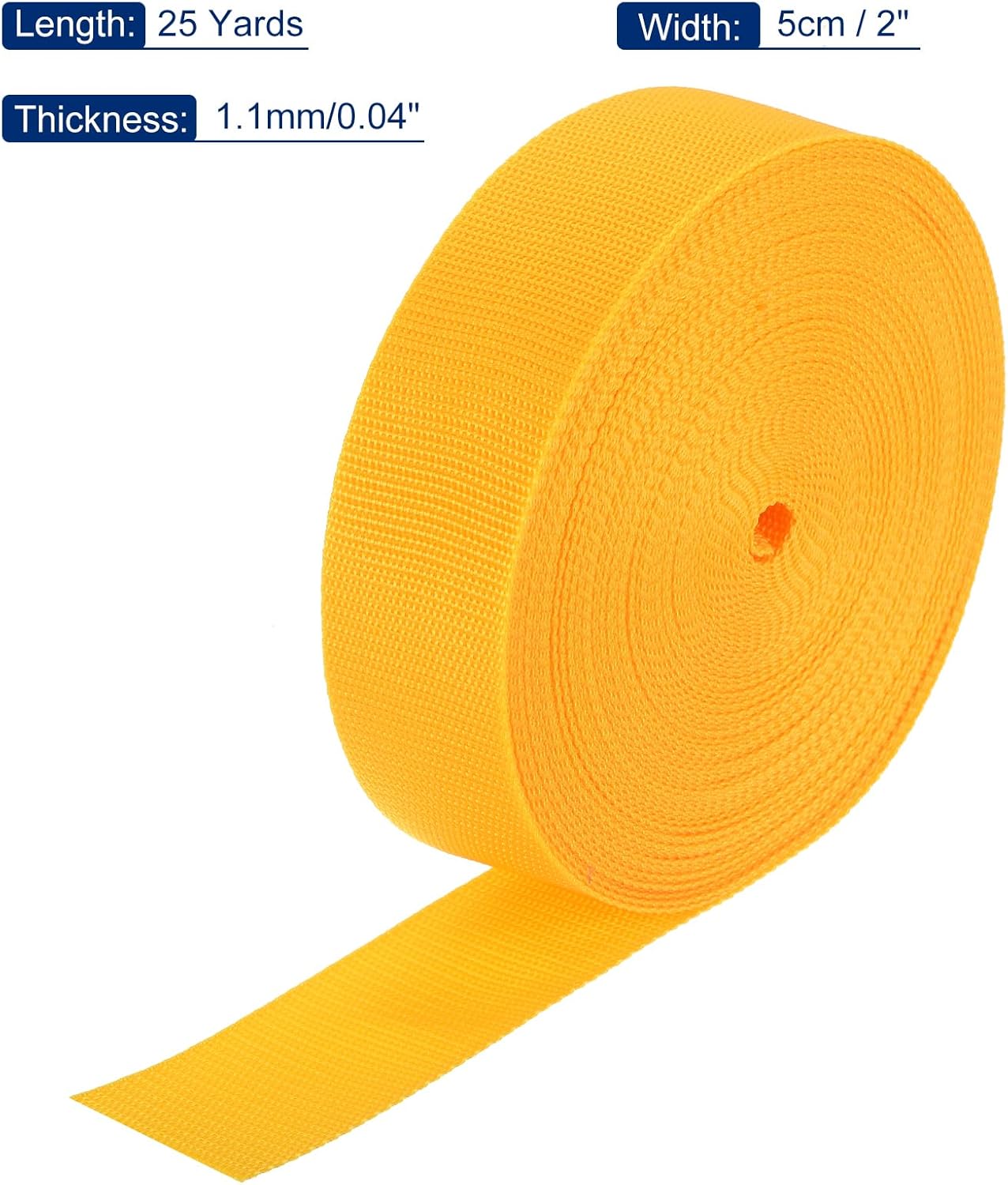 MECCANIXITY Lightweight Polypropylene Webbing Strap 2" 25 Yard Backpack Strapping Band Dark Yellow for Outdoor Luggage Cargo Straps