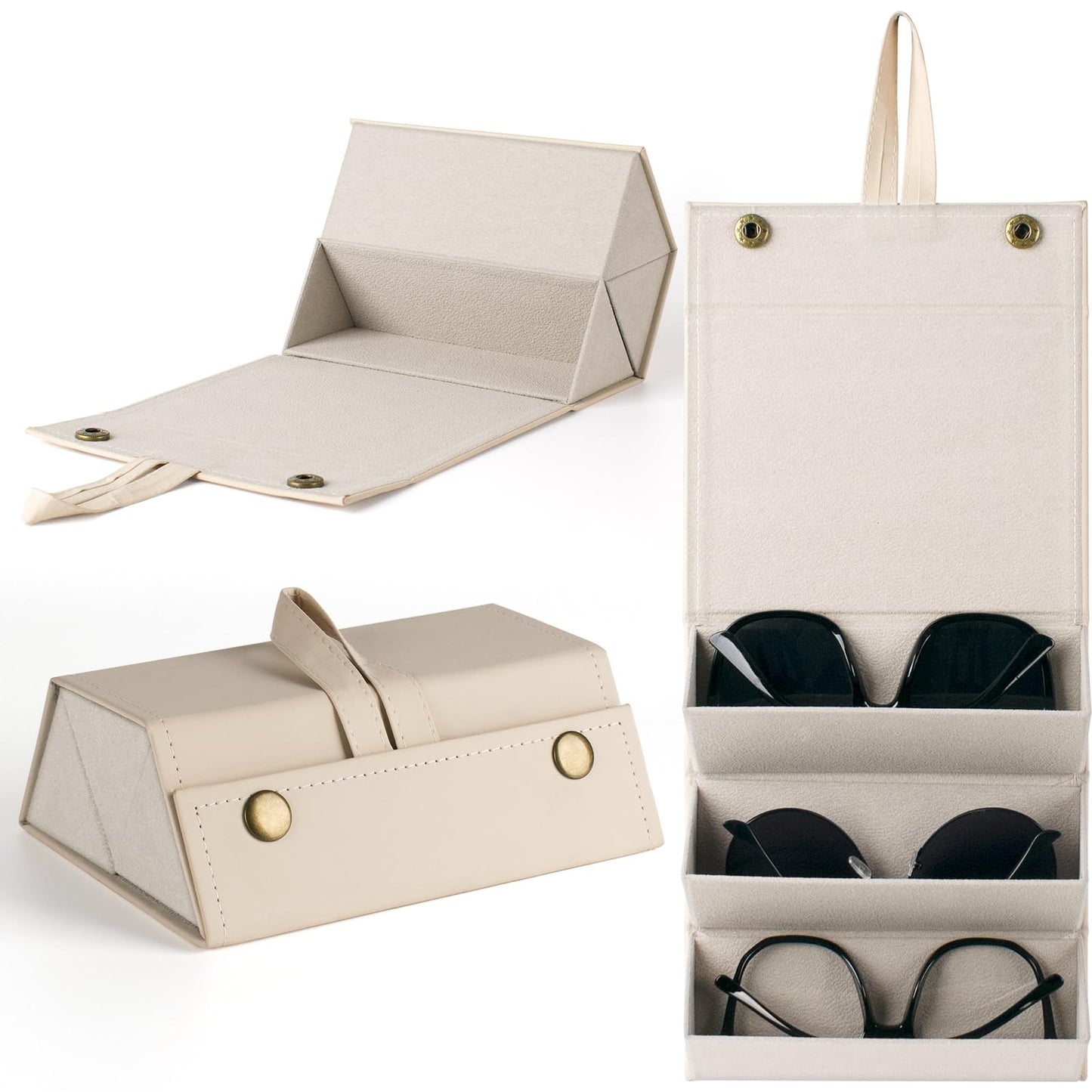 VACONICO Sunglasses Travel Case, Foldable Eyeglasses Case with 3 Slot, Portable Multiple Glasses
