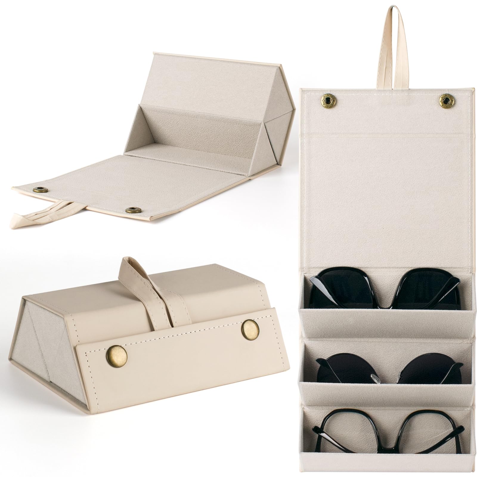 VACONICO Sunglasses Travel Case, Foldable Eyeglasses Case with 3 Slot, Portable Multiple Glasses