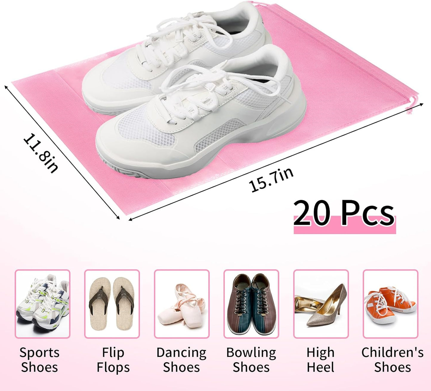 20 Pack Shoe Bags for Travel, Large Travel Shoe Bags for Packing with Clear Window, Dustproof Drawstring Travel Shoe Storage Bags Travel Essentials for Men & Women, Pink