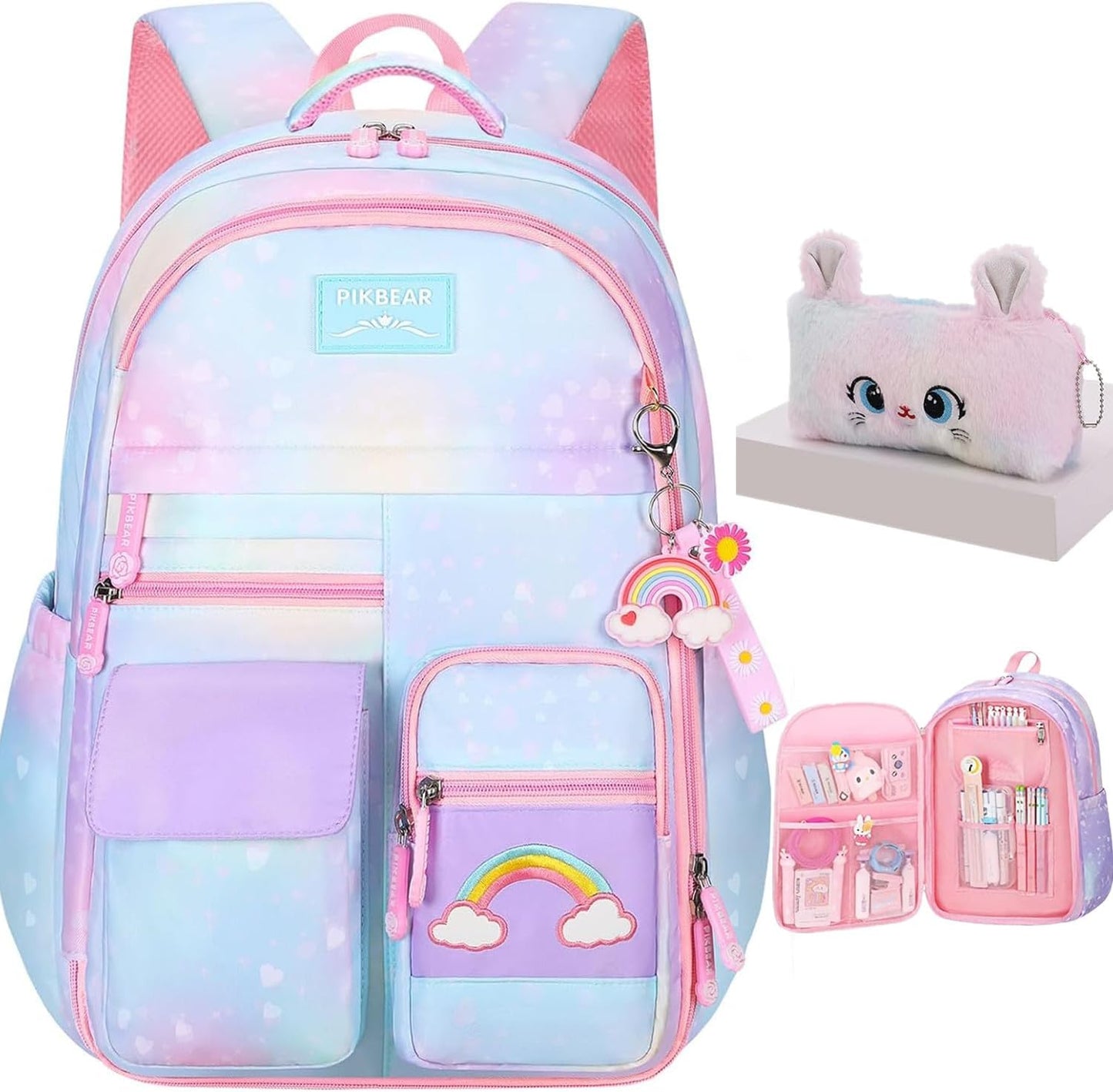 Girls Backpack, School Backpacks Rainbow Student Backpa,Kawaii Kids Backpack,Book Bag for Elementary Primary School