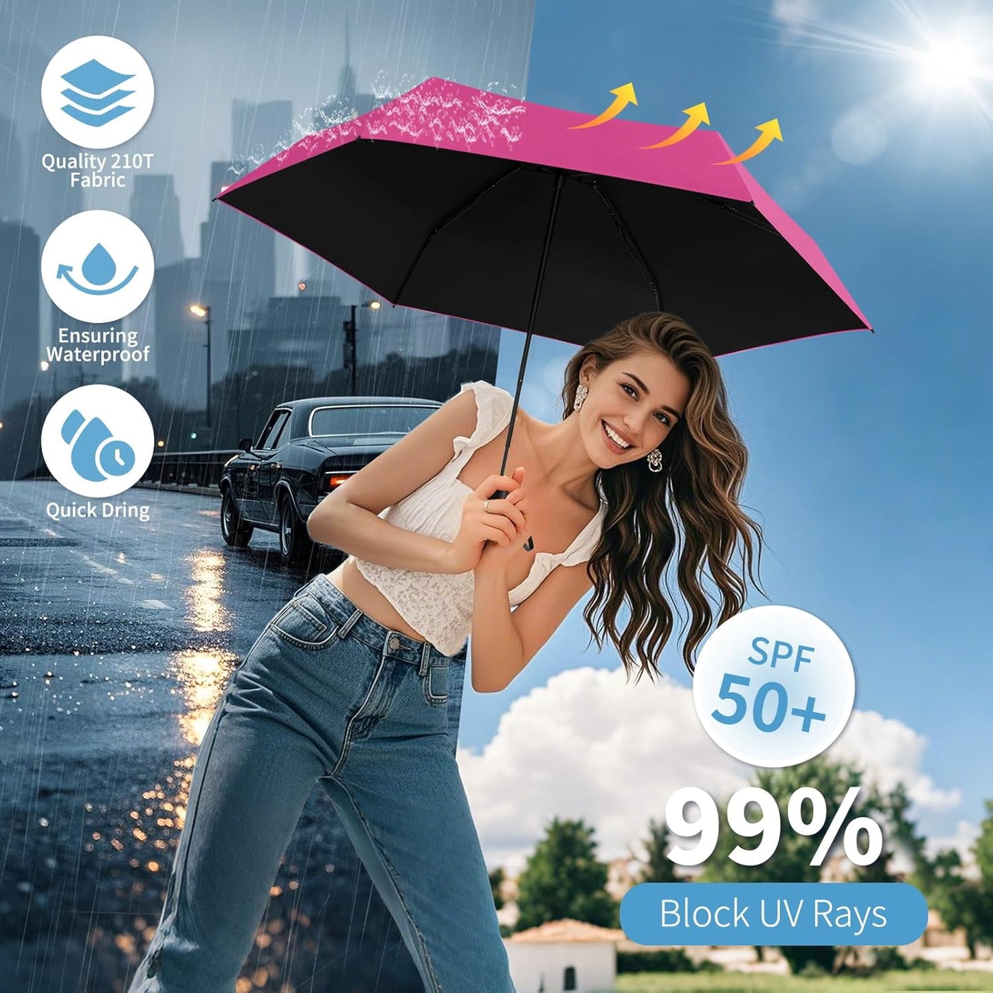Yoobure Small Mini Umbrella with Case Light Compact Design Perfect for Travel Lightweight Portable Parasol Outdoor Sun&Rain Umbrellas