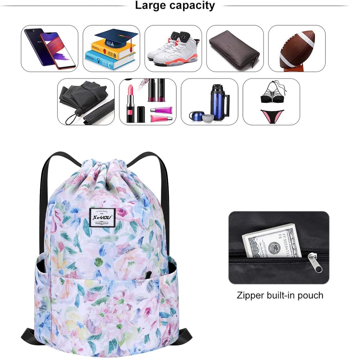XEYOU Drawstring Sports Backpack Lightweight Gym Yoga Sackpack Shoulder Rucksack Casual Outdoor Daypack for Women and Men