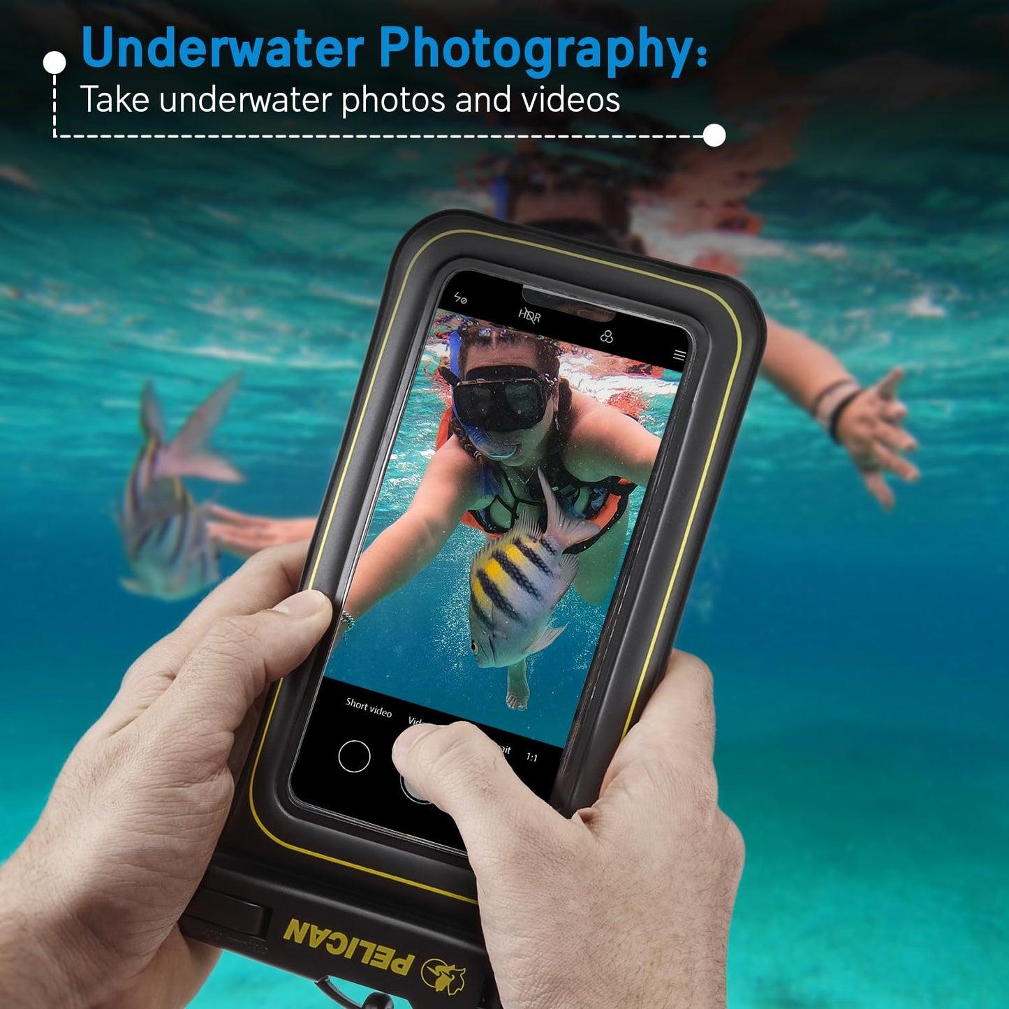 Pelican Marine Waterproof Phone Pouch (Regular) -Black/Hi-Vis Yellow