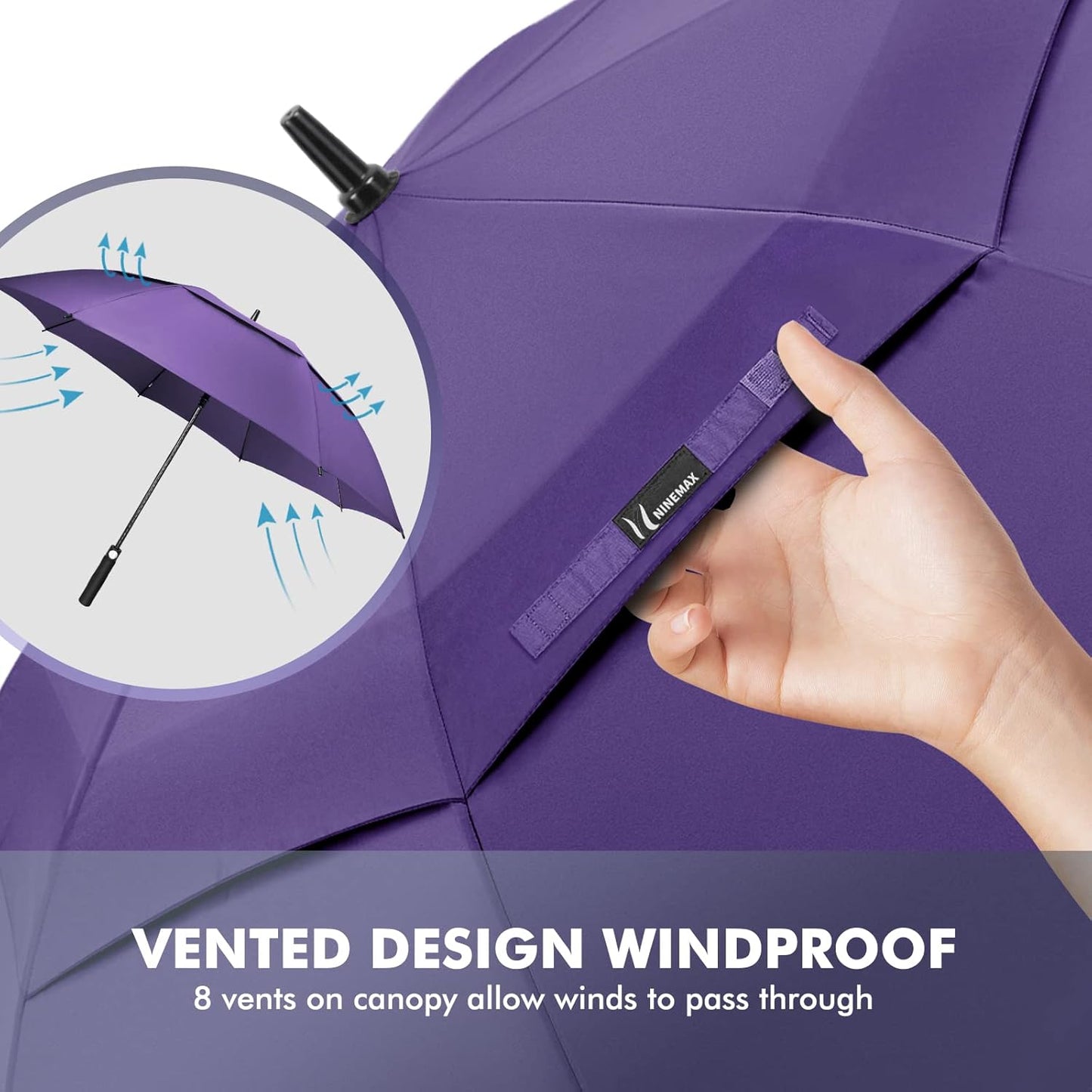 NINEMAX Golf Umbrella 51/54/62/68 Inch Automatic Open, Large Double Canopy Vented Oversize Stick Umbrellas Extra Large Windproof Waterproof for Rain
