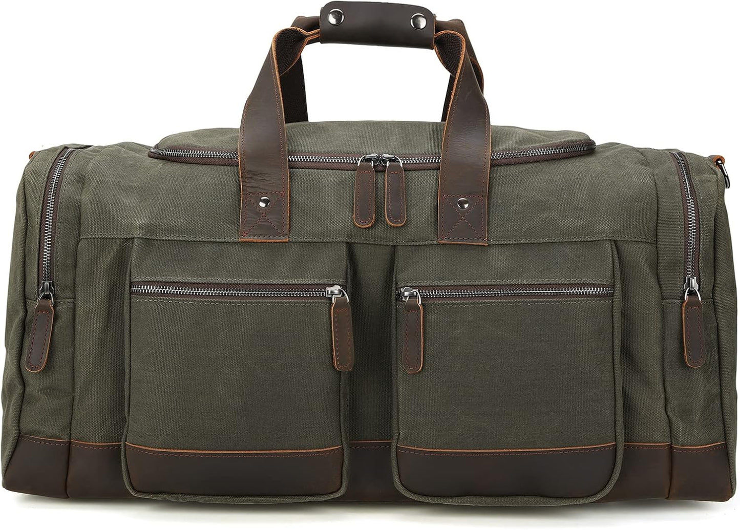 Polare 23” Waxed Canvas Cowhide Leather Waterproof Travel Duffel Bag Trim Luggage Weekender Overnight Carry on Hand Bag