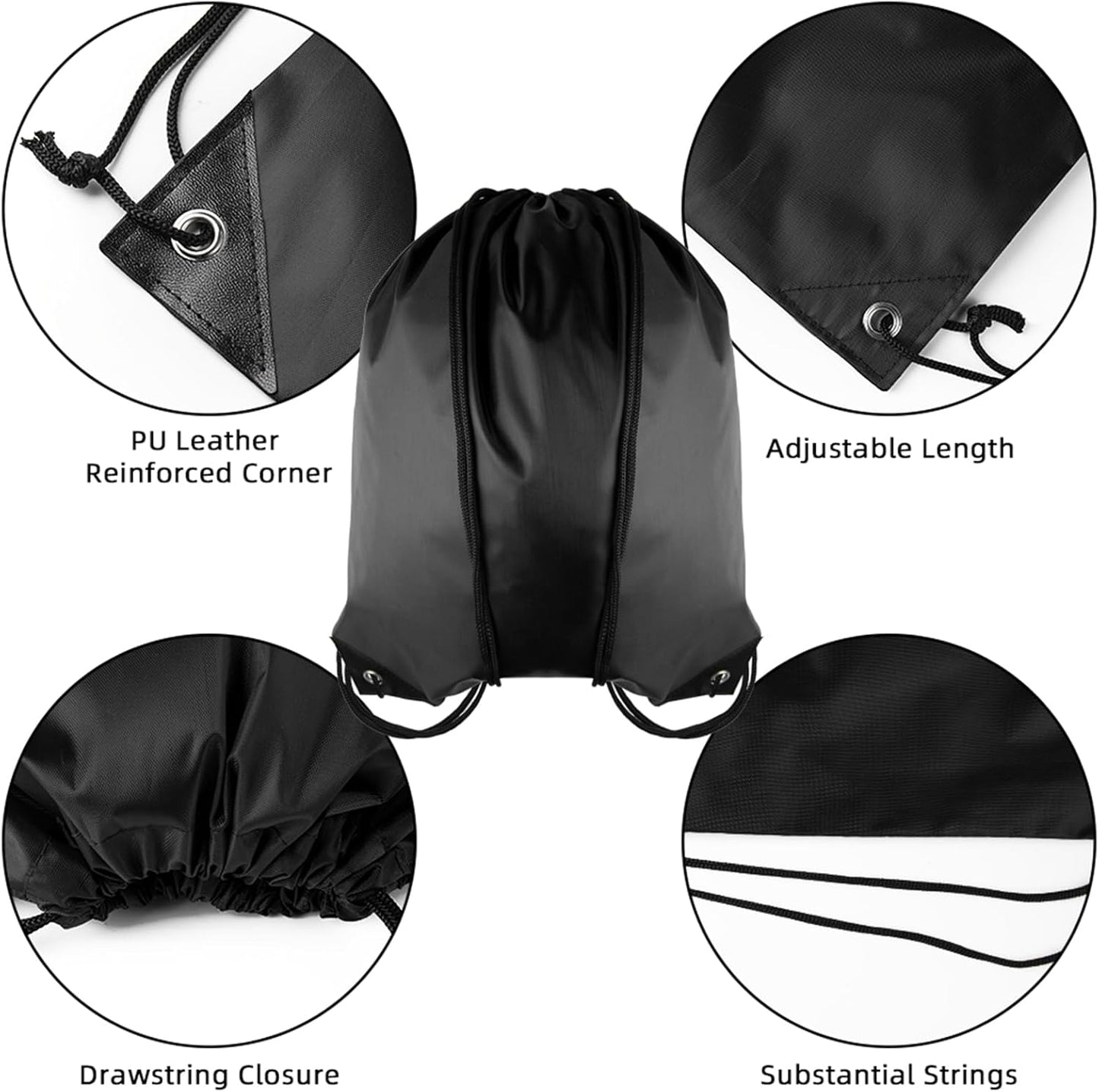 GoodtoU Drawstring Bags, Drawstring Backpack Nylon Backpack Draw String Bags Pack Bulk Cinch Sack Drawstring Gym Bag Drawstring Backpack for Sport, Traveling, Team (Black, 48Pcs)