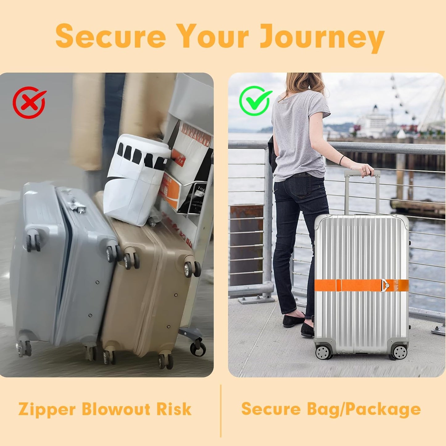 2-in-1 Travel Belt for Luggage Over Handle, Luggage Belt for Carry on Bag, Suitcase Straps, Add a