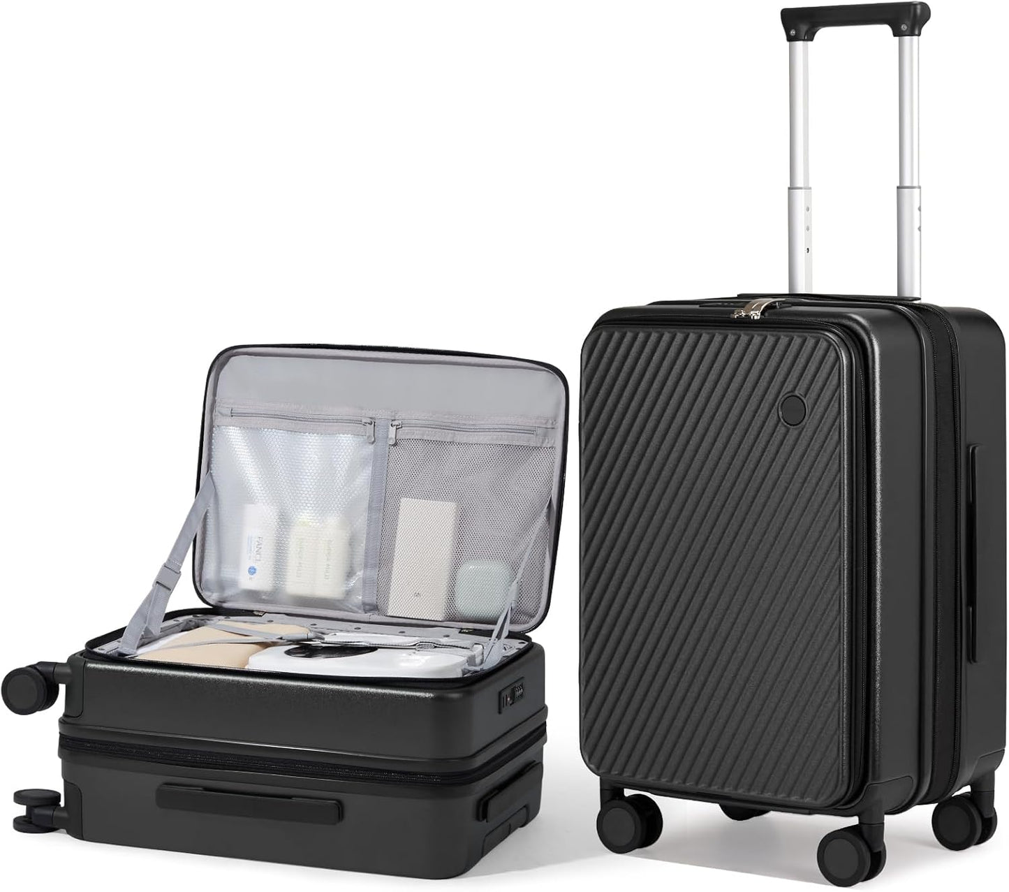 mixi 20 Inch Expandable Carry On Luggage PC Hard Shell Suitcase Top Opening Rolling Travel Suitcases with Spinner Wheels & TSA Lock, Black