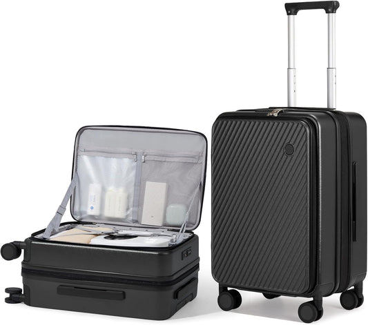 mixi 20 Inch Expandable Carry On Luggage PC Hard Shell Suitcase Top Opening Rolling Travel Suitcases with Spinner Wheels & TSA Lock, Black