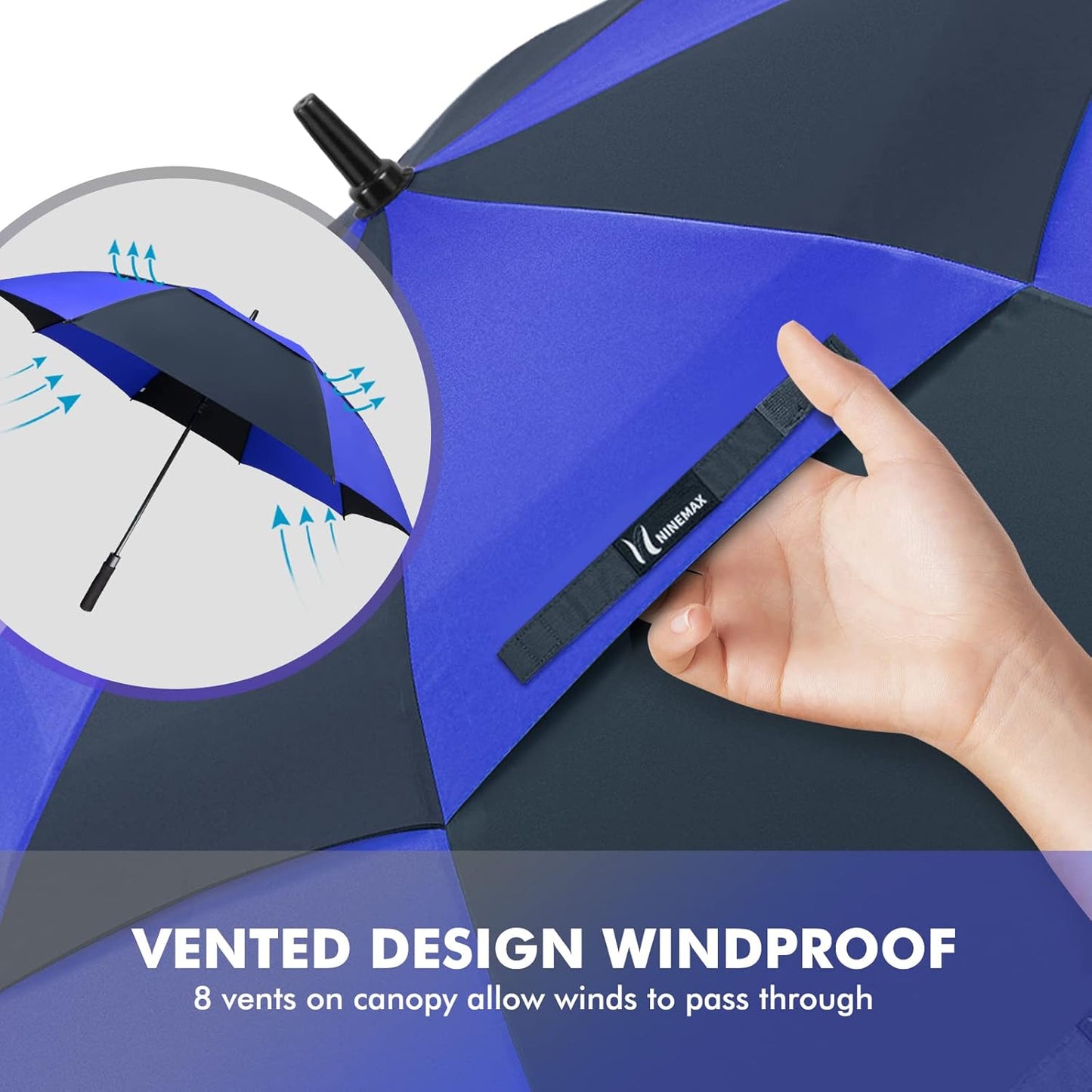NINEMAX Golf Umbrella 51/54/62/68 Inch Automatic Open, Large Double Canopy Vented Oversize Stick Umbrellas Extra Large Windproof Waterproof for Rain