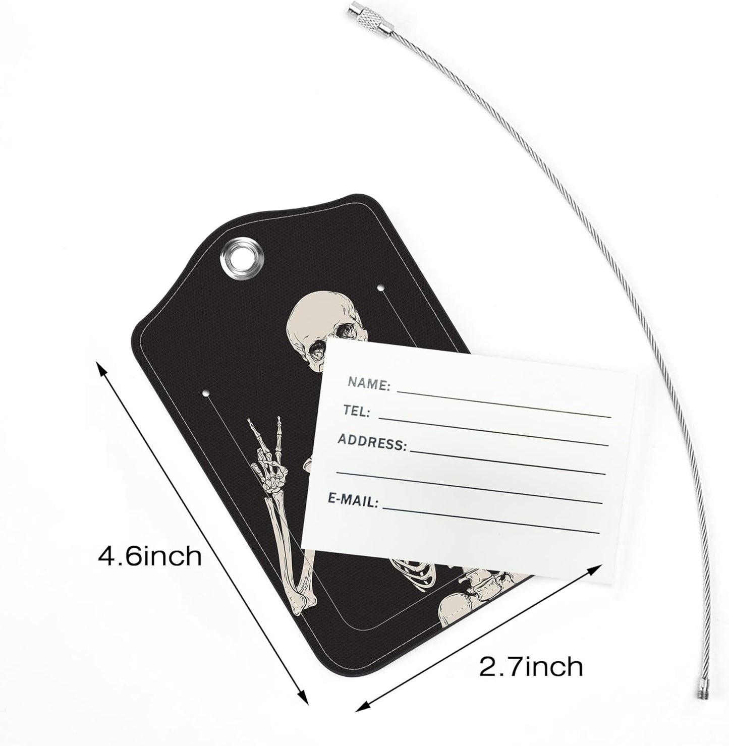 2 Pack Luggage Tags for Suitcase,Human Skeleton PU Leather Idea Baggage Tag with Name Labels Privacy Cover Metal Ring Men and Women Travel Cruise Labels