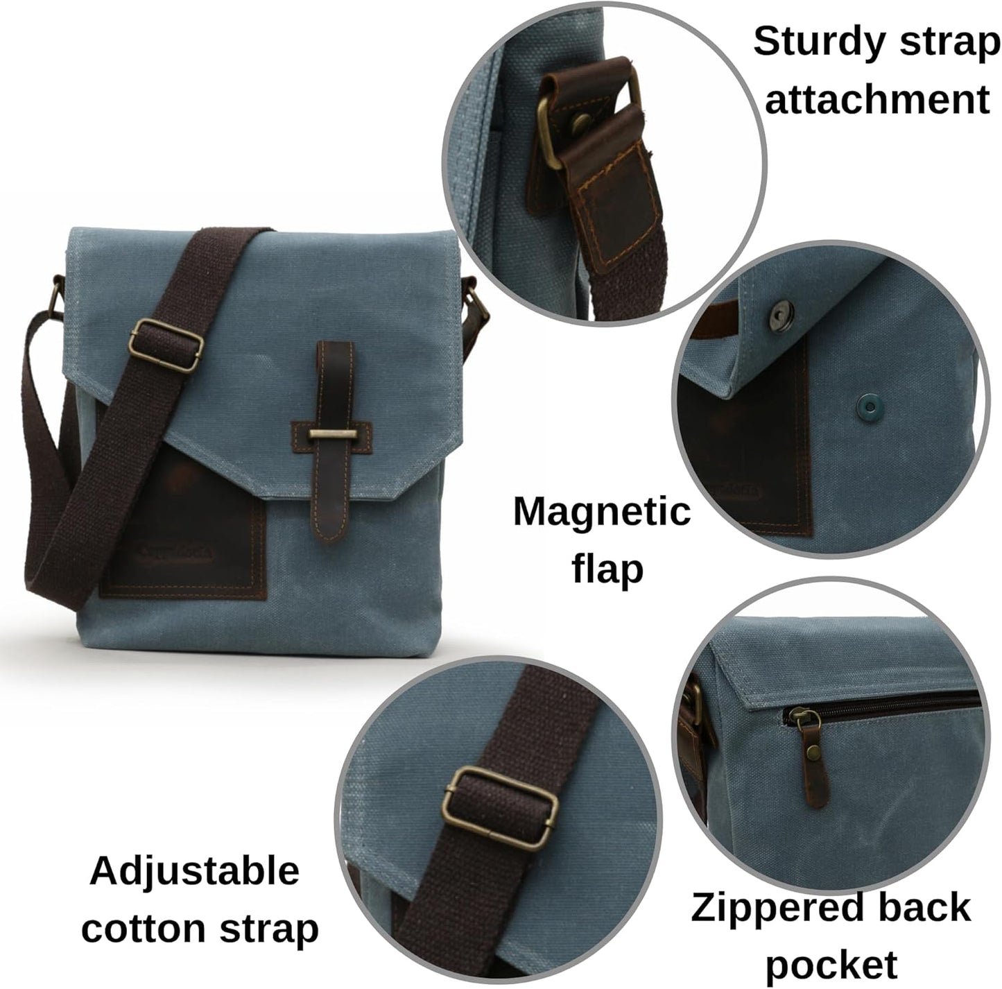 Waxed Canvas Shoulder Bag – Waterproof Leather Detailed Messenger Bag