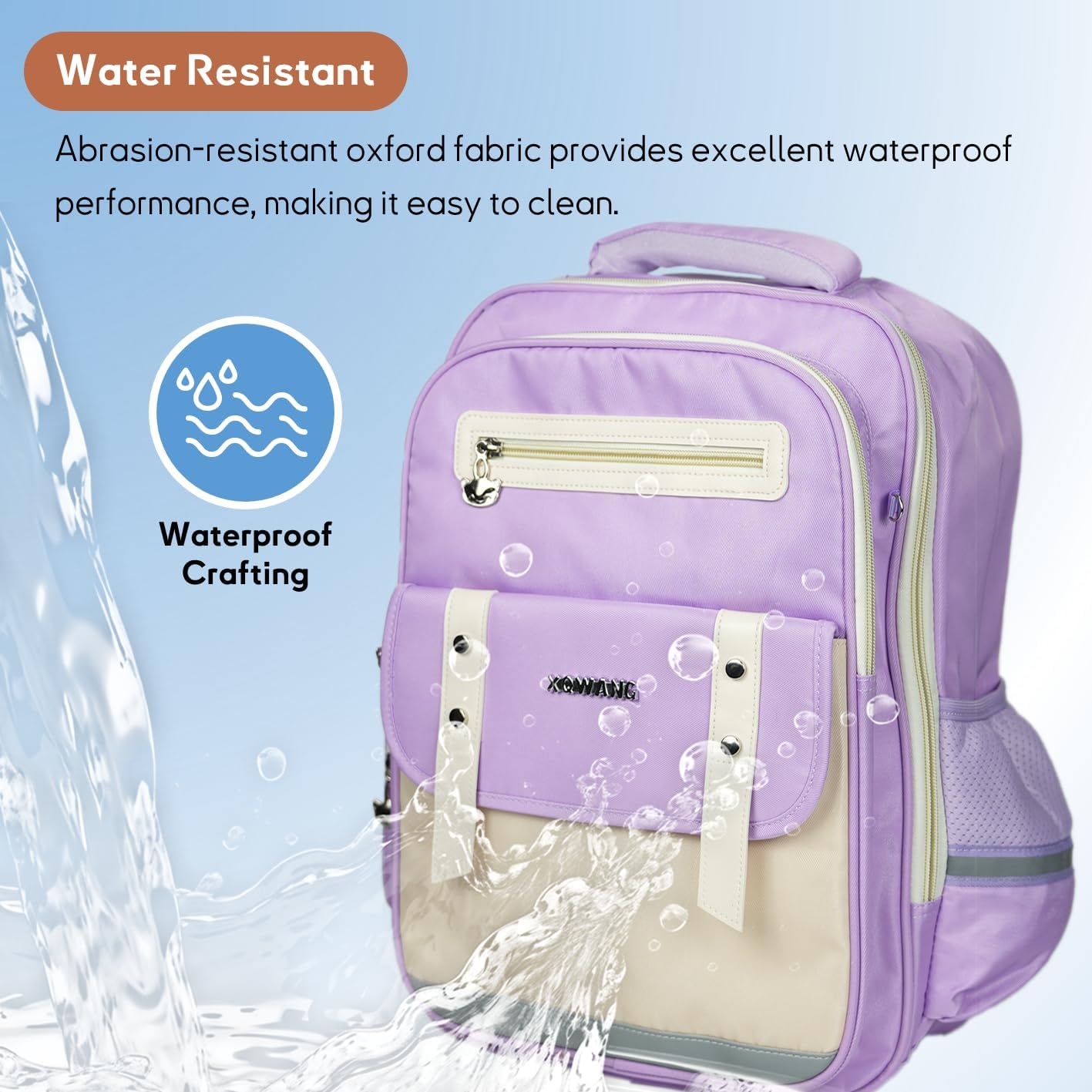 Kids Backpack for Kids, Lightweight Waterproof Purple White Backpack for School, Kindergarten Elementary School Students Boys & Girls Backpack with Safety Whistle and Includes a Detachable Waist Belt