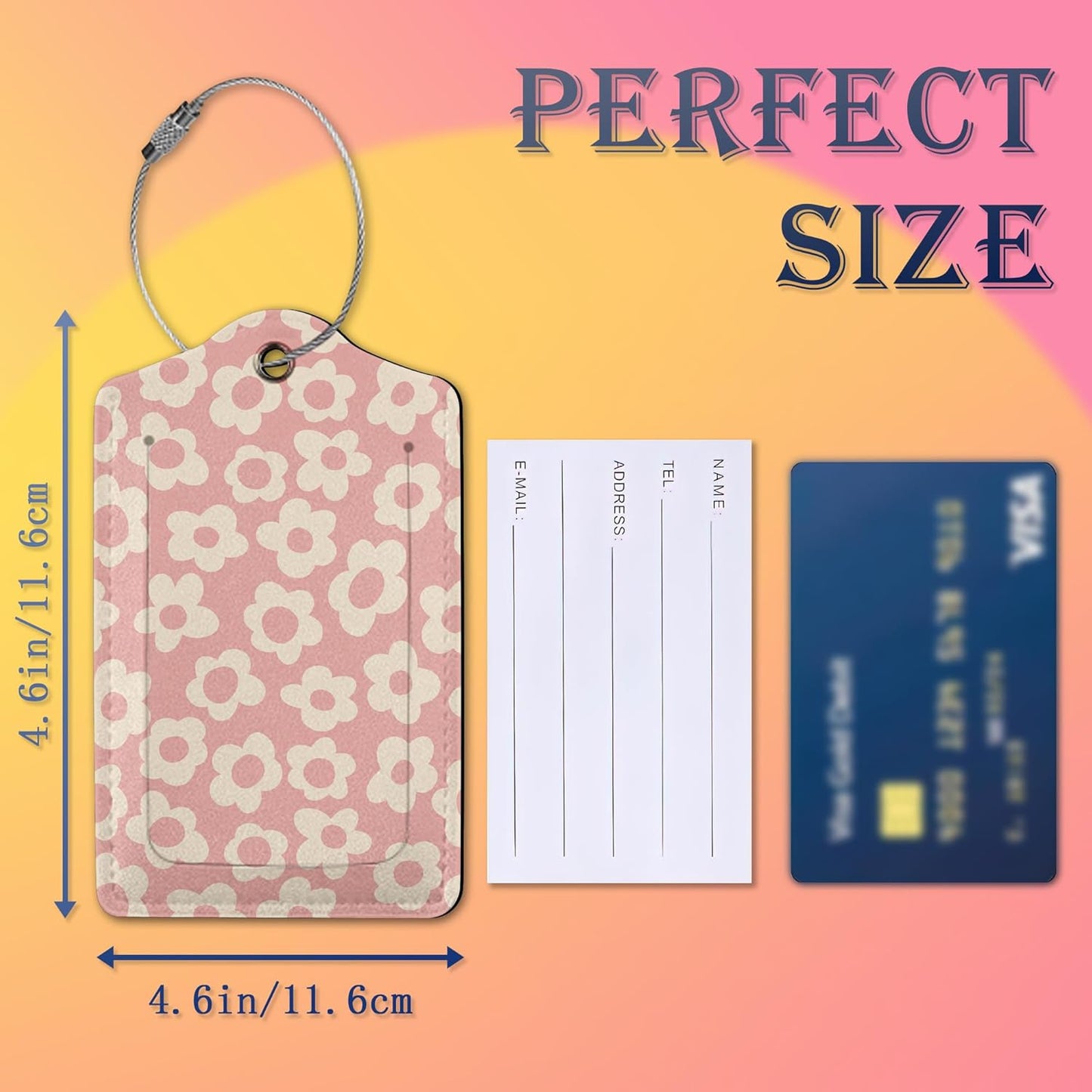 Luggage Tags for suitcases,2 Pack Abstract Pink Flower Luggage Tag,Leather Stainless Steel Loop Label Tag for Women Men Girls Travel Bag Suitcase