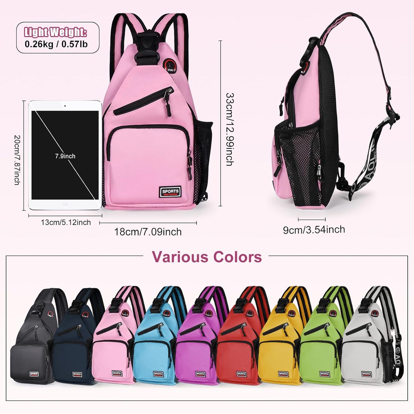 Sling Bag for Women Man Sling Backpack with Convertible Shoulder Strap Casual Backpack Daypack for Travel, Hiking and Daily Commute, (Pink, Small)