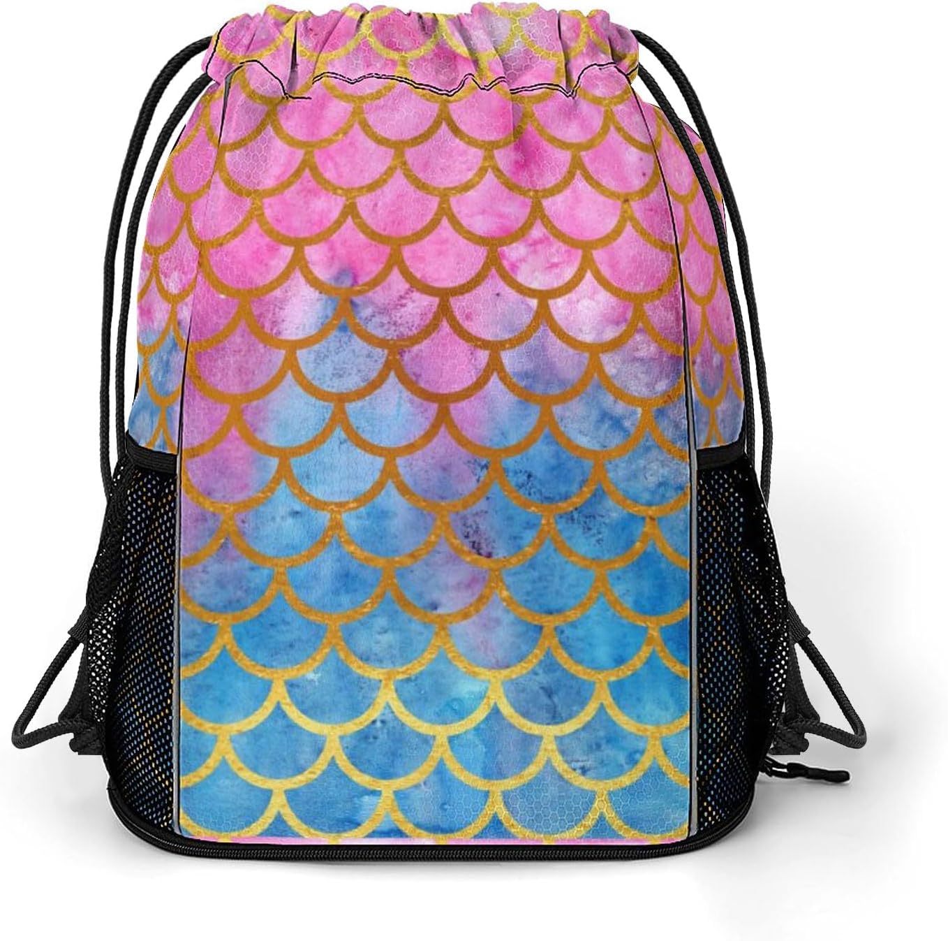 Mermaid Drawstring Backpack Gym Bag With Shoe Compartment String Bag Sport Beach Swimming Sackpack For Women Men