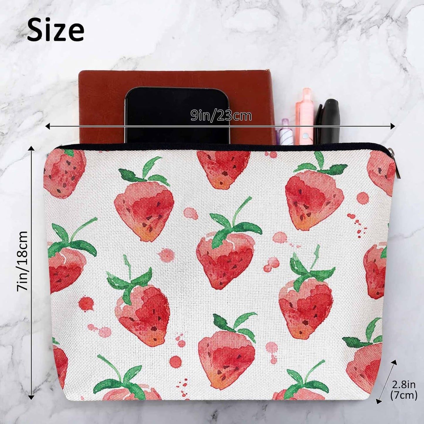 Strawberry Cosmetic Travel Bag For Toiletries, Summer Fruits Strawberry Red Makeup Bag Toiletry Bags For Women, Flax Cosmetic Bags Make Up Bag Purse Toiletries Bag Birthday Gift
